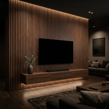 Luxe Walnut Slat Panel — XL 270 × 110 cm
