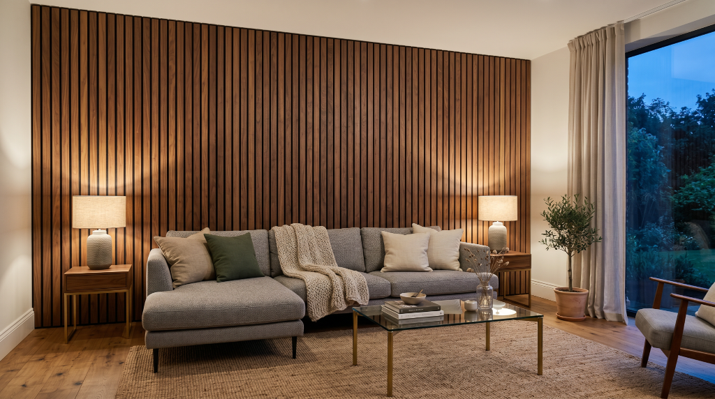 Luxe Walnut Slat Panel — XL 270 × 110 cm